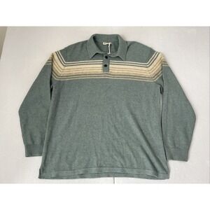 Marine Layer Elias Sweater Polo Topaz Neutral Stripe Long Sleeve Large